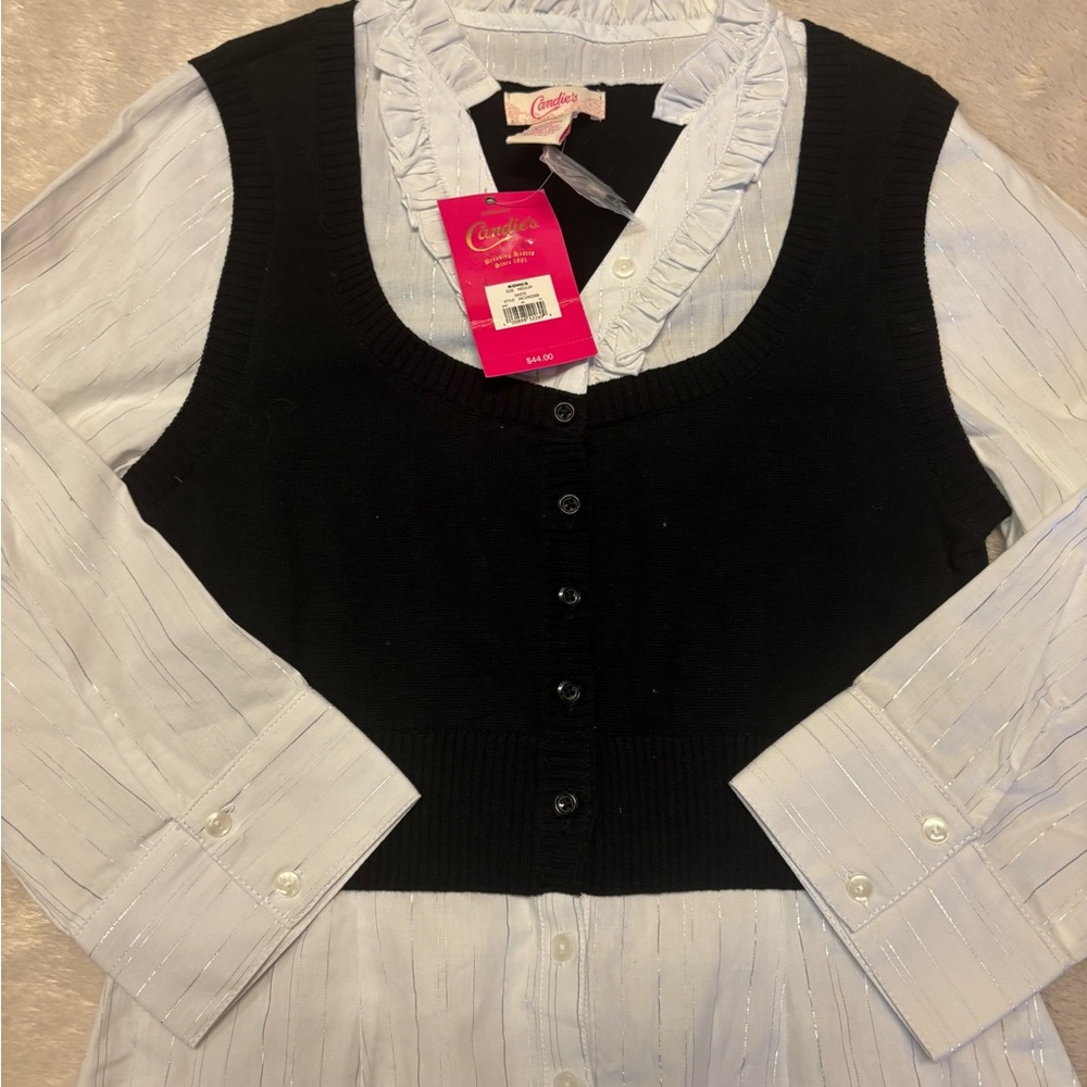Candie's Black and White Layered Blouse - Picture 5 of 10